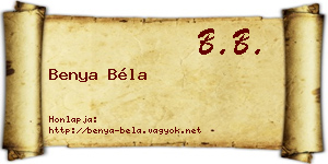 Benya Béla névjegykártya